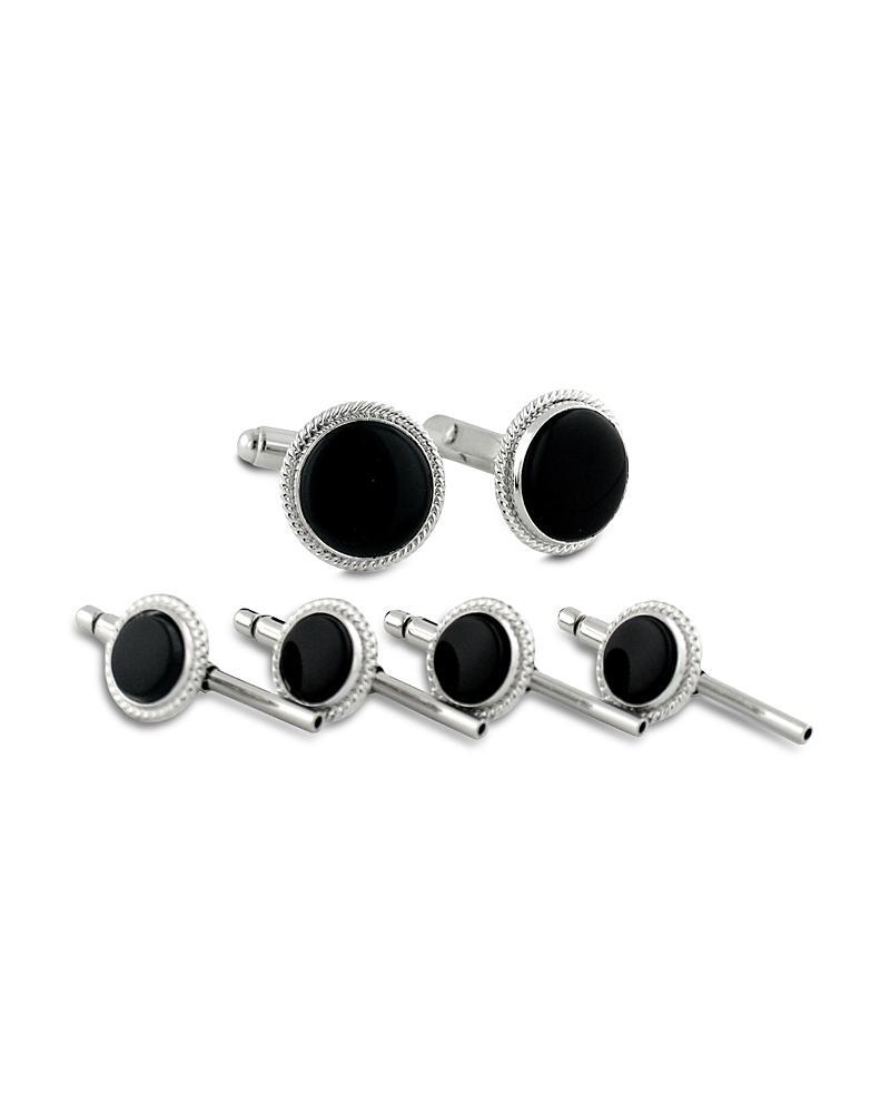 Mens 6-Piece Sterling Silver & Onyx Stud & Cufflink Set Product Image