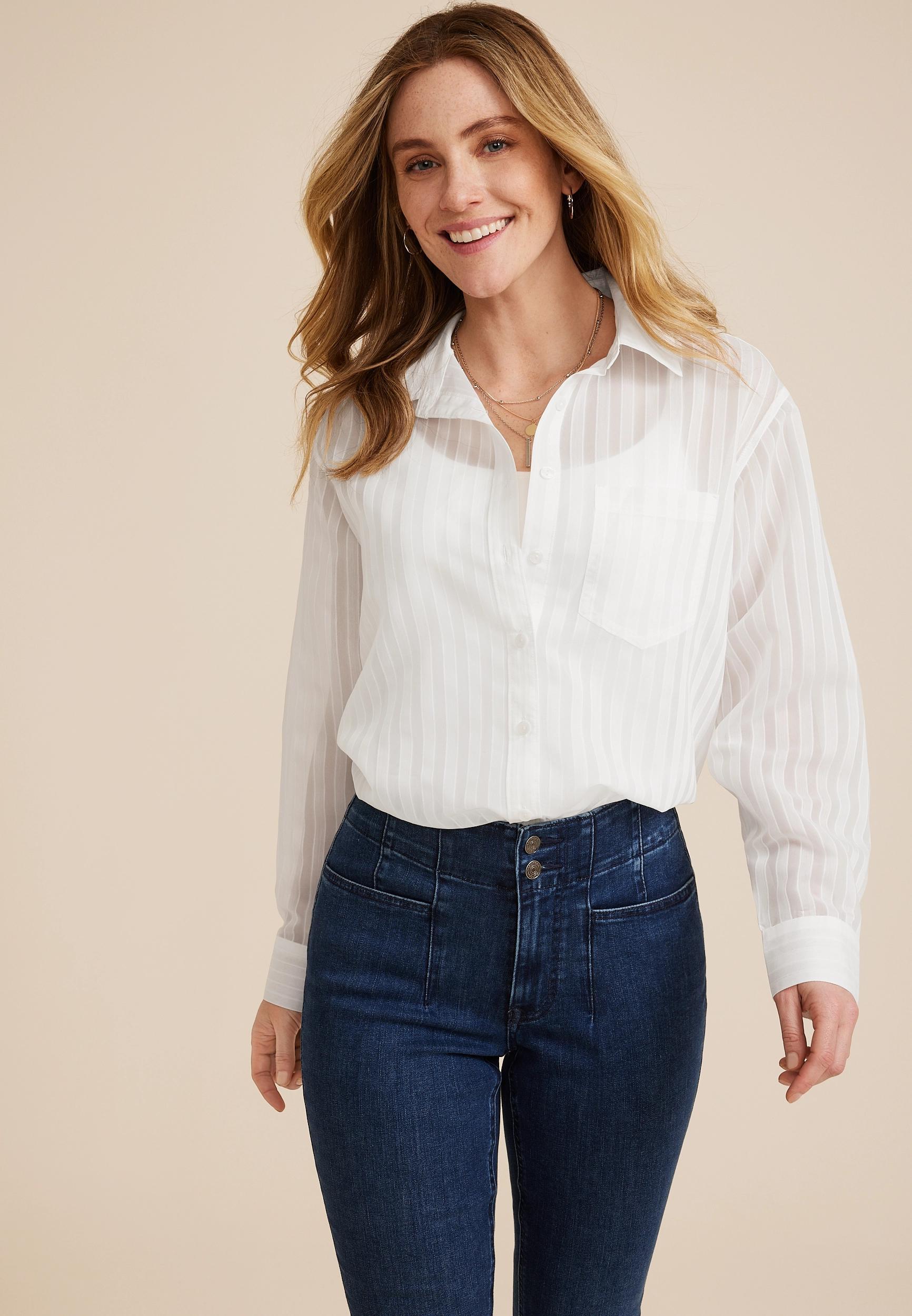 Relaxed Sheer Stripe Button Front Blouse Product Image