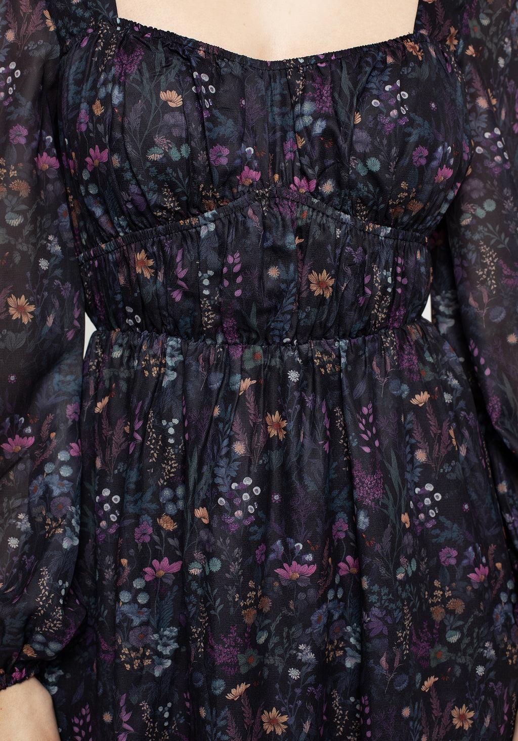 Heliotrope Floral Print Chiffon Mini Dress Product Image