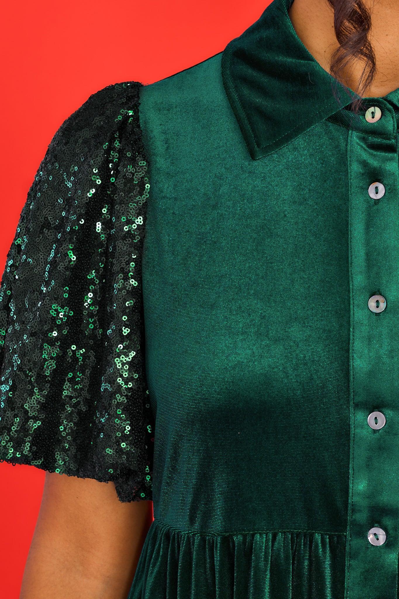 Always Here Hunter Green Velvet Dress Product Image