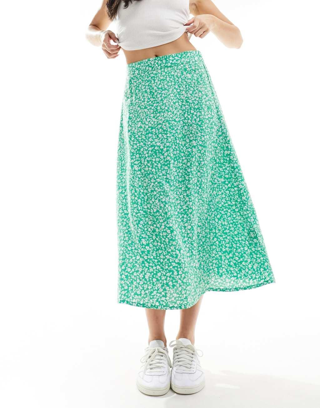 Monki midi skirt in green meadow floral Product Image