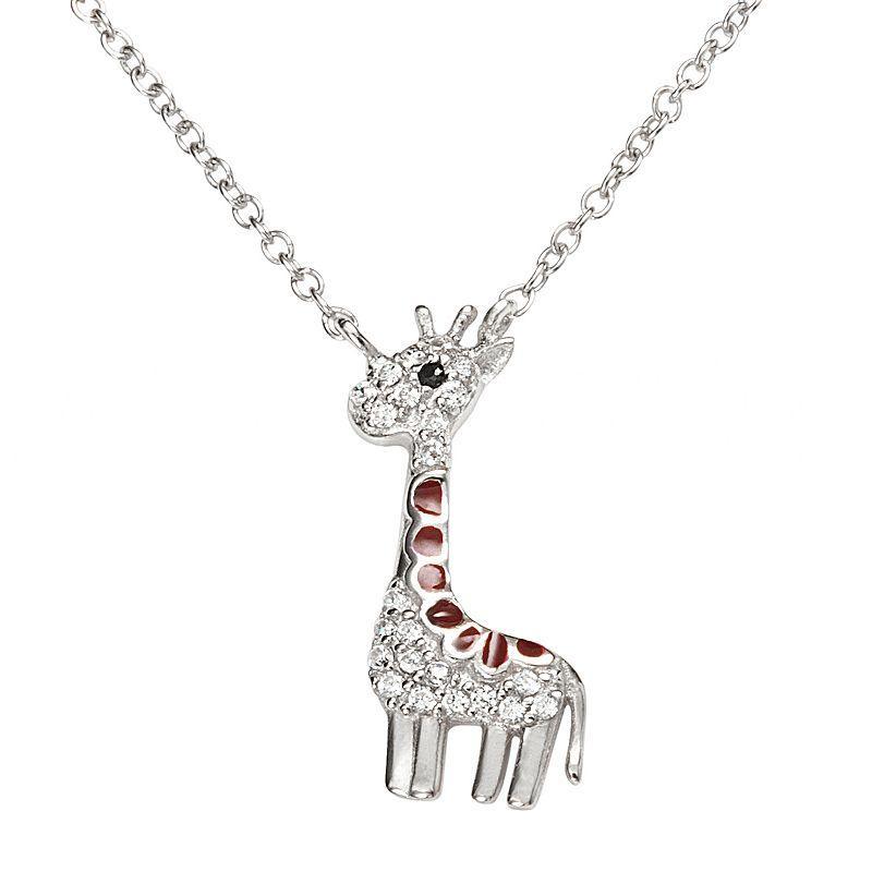 Sophie Miller Sterling Silver Black & White Cubic Zirconia Giraffe Necklace, Womens Product Image