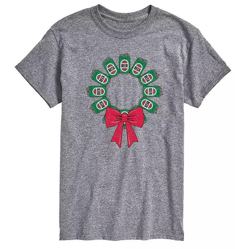 Big & Tall Beer Christmas Wreath Graphic Tee, Mens Grey Gray Product Image