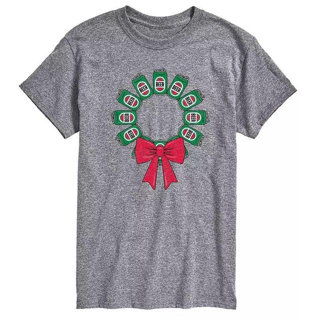 Mens Beer Christmas Wreath Graphic Tee Grey Gray Product Image