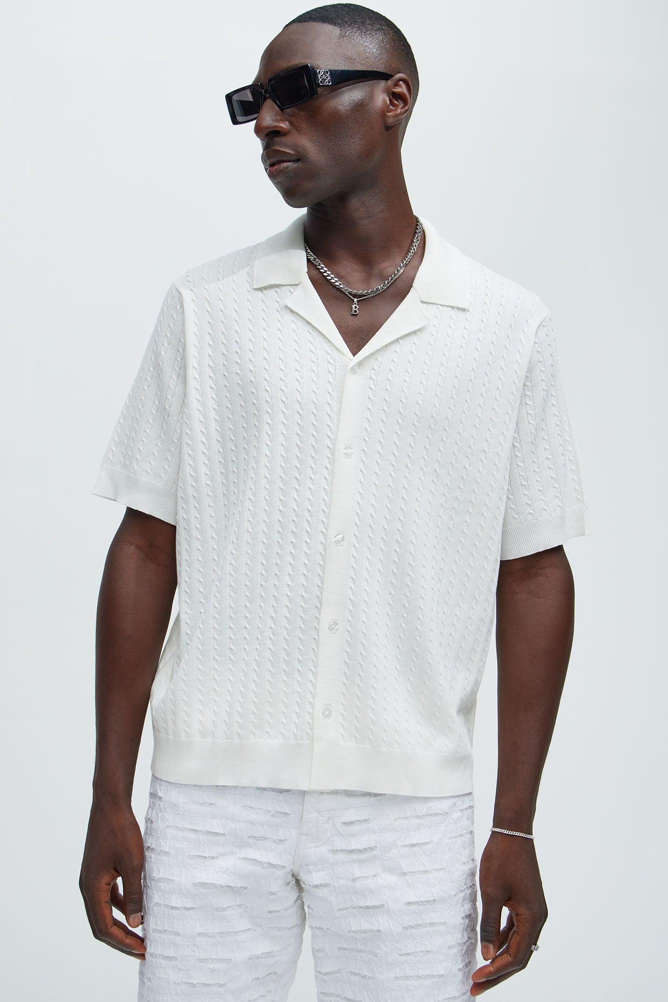 Waterfall Textured Polo Cardigan - Off White Product Image