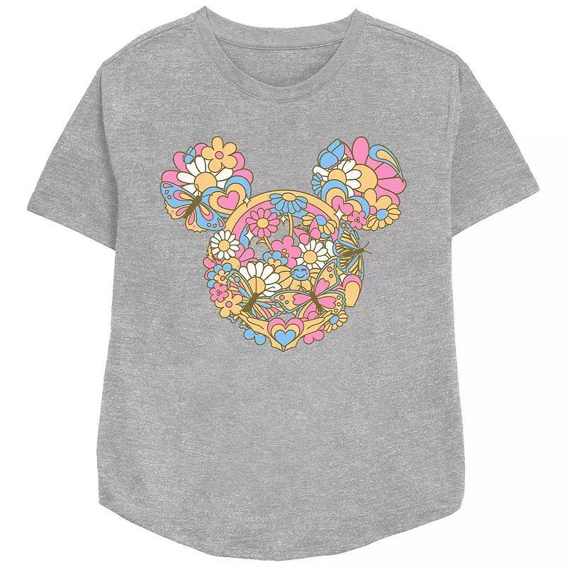 Disneys Mickey Mouse Womens Flowers And Butterflies Graphic Tee Grey Gray Product Image