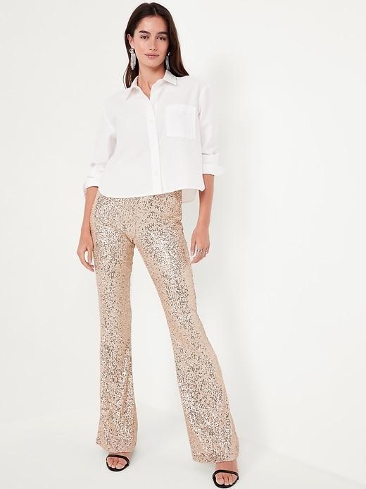 High-Waisted Sequin Flare Pants Product Image