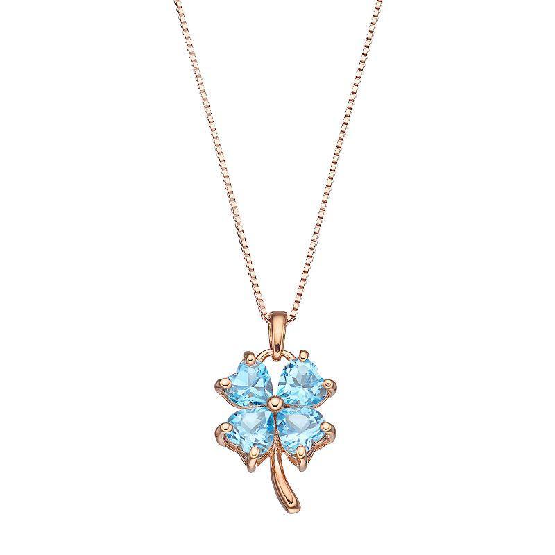 Gemminded 14k Rose Gold Over Silver Blue Topaz Four-Leaf Clover Pendant Necklace, Womens Product Image