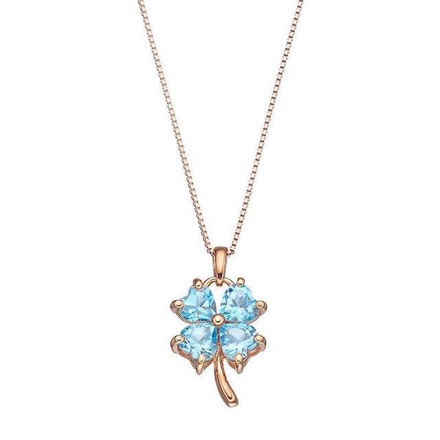 Gemminded 14k Rose Gold Over Silver Blue Topaz Four-Leaf Clover Pendant Necklace, Womens Product Image