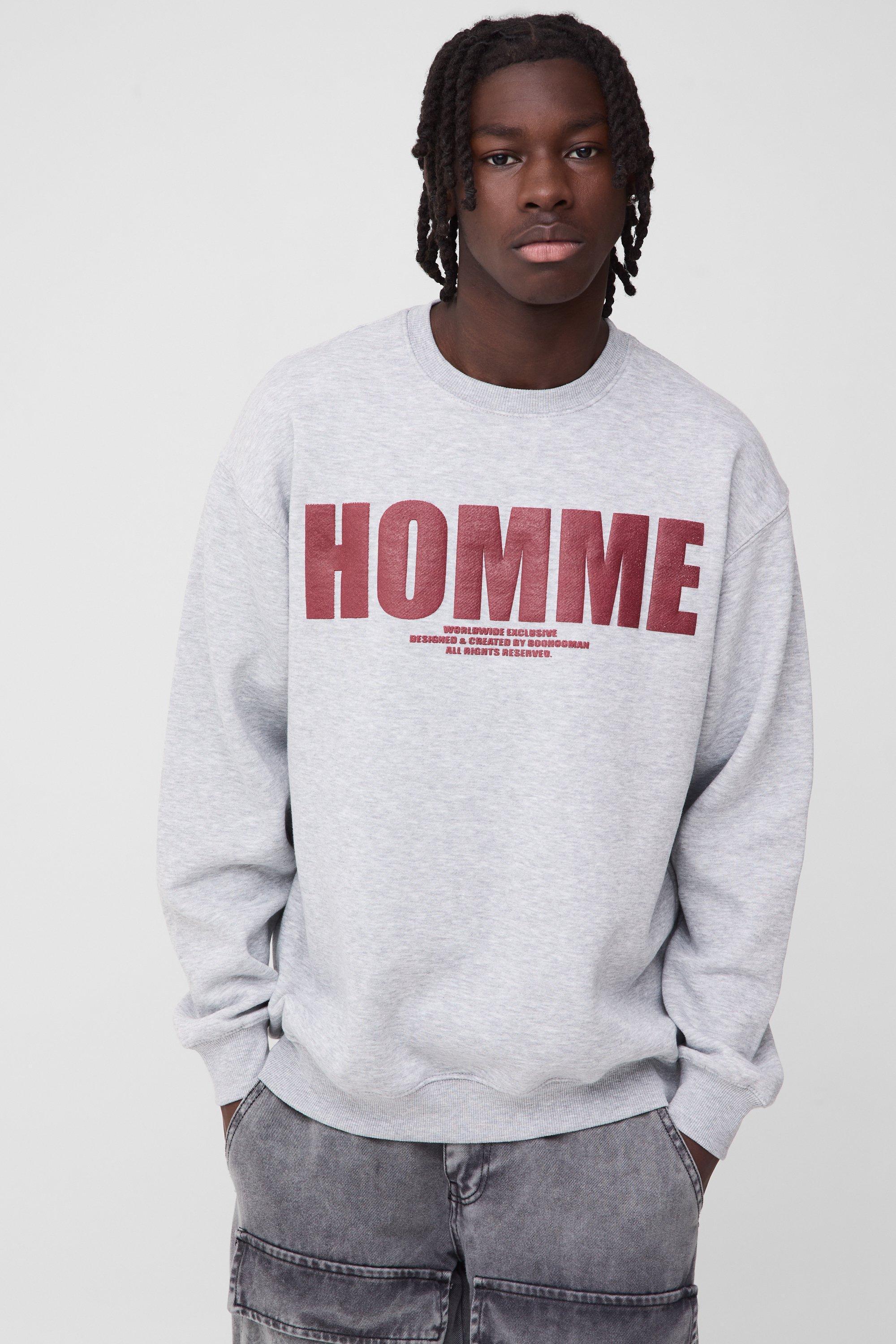 Oversized Puff Print Homme Sweatshirt | boohooMAN USA Product Image