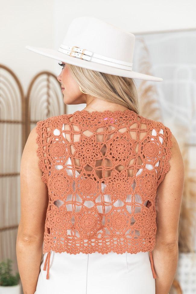 Day Dreamin' Terracotta Cropped Crochet Tank FINAL SALE Product Image