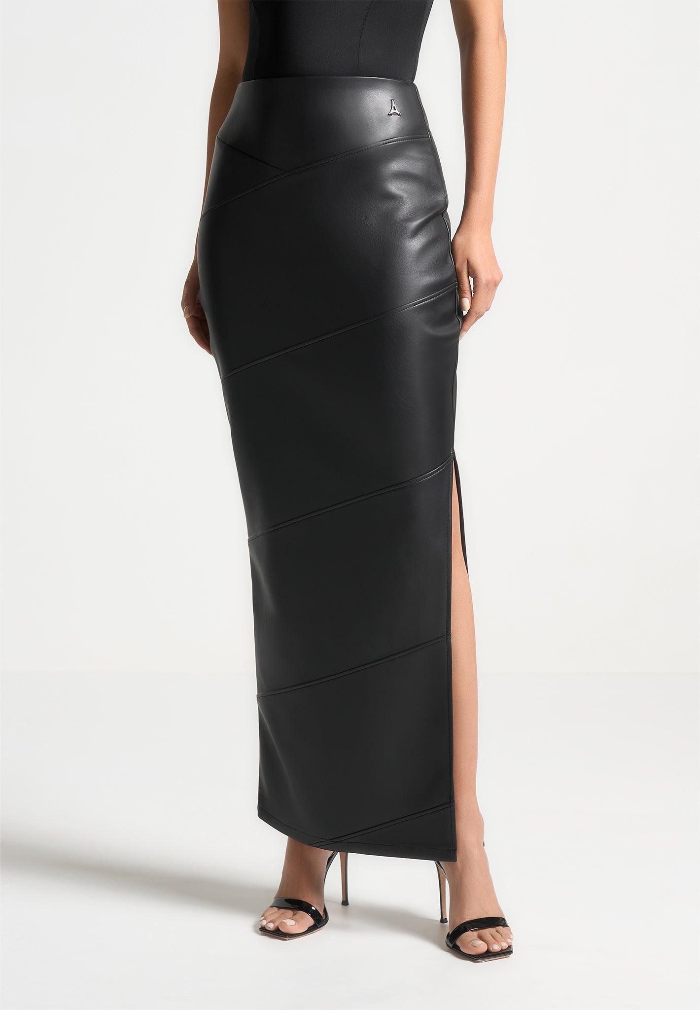 Vegan Leather Midaxi Skirt - Black Female Product Image