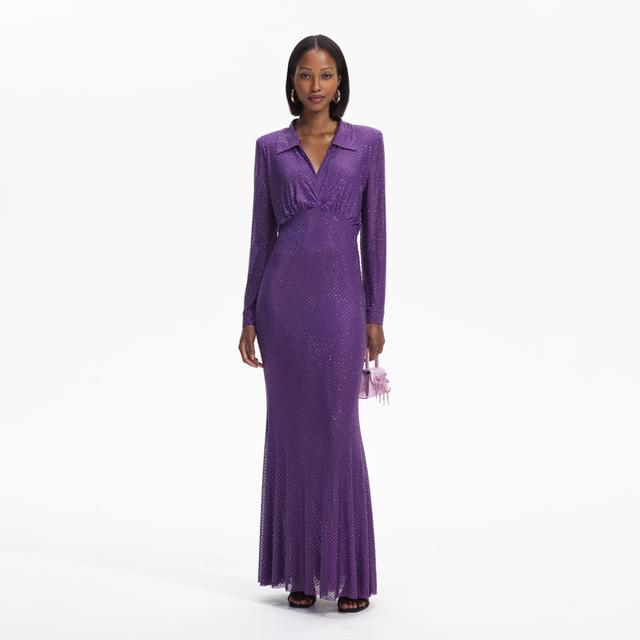 Purple Rhinestone Mesh Maxi Dress Product Image