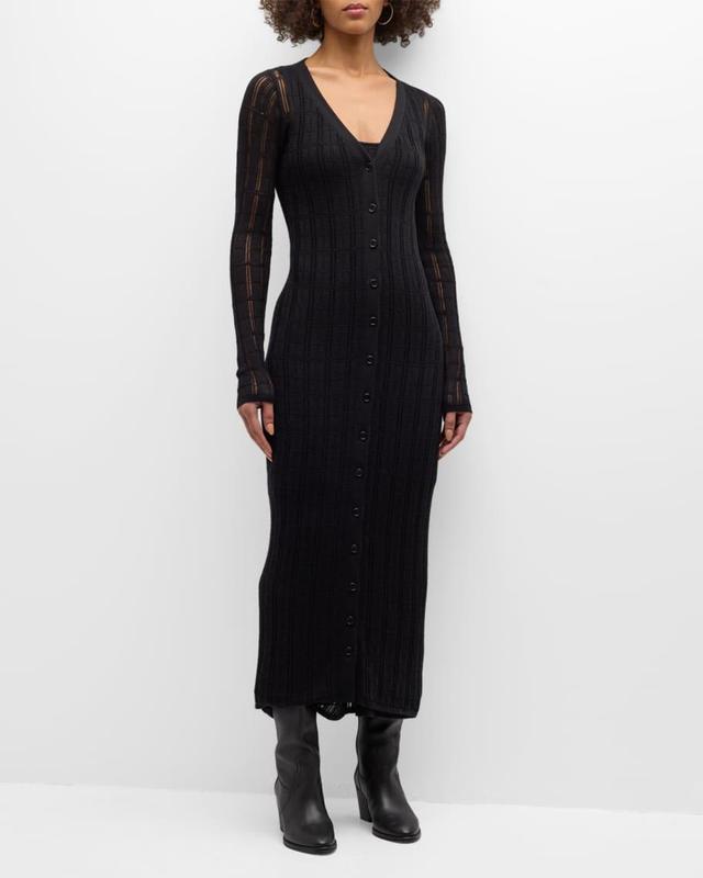 Pointelle-Knit Cardigan Midi Dress Product Image