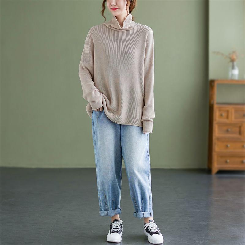 Turtleneck Ribbed Oversized Sweater Product Image