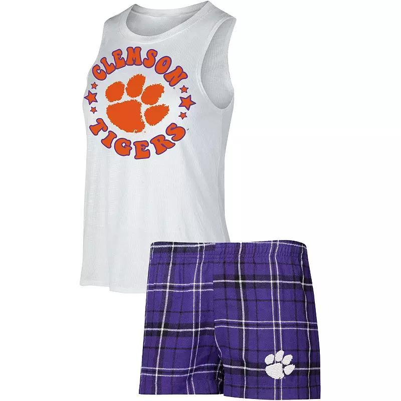 Womens Concepts Sport /White Clemson Tigers Ultimate Flannel Tank Top & Shorts Sleep Set Product Image