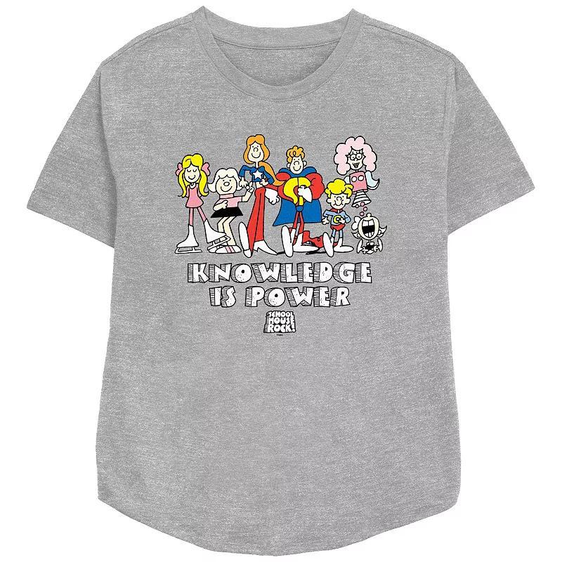 Disneys Schoolhouse Rock! Knowledge Is Power Group Womens Relaxed Fit Graphic Tee Athletic Grey Product Image