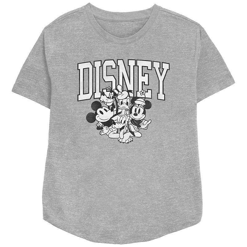 Disneys Mickey Mouse Womens Group Relaxed Fit Graphic Tee, Girls Athletic Grey Product Image