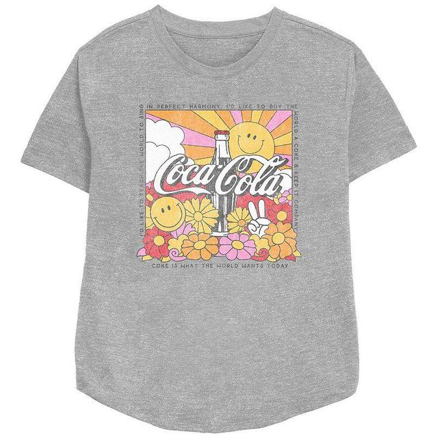 Womens Coca-Cola Id Like To Teach The World To Sing Jingle Square Relaxed Fit Graphic Tee, Girls Athletic Grey Product Image