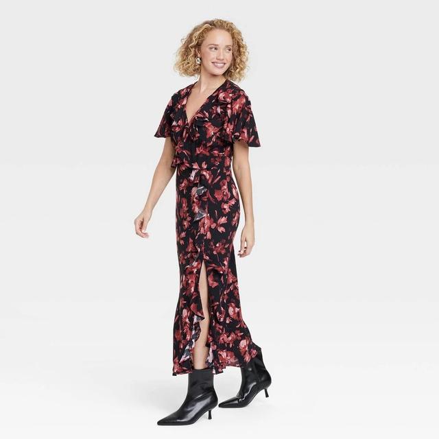 Womens Ruffle Flounce Short Sleeve Maxi Dress - A New Day /Red Floral Product Image