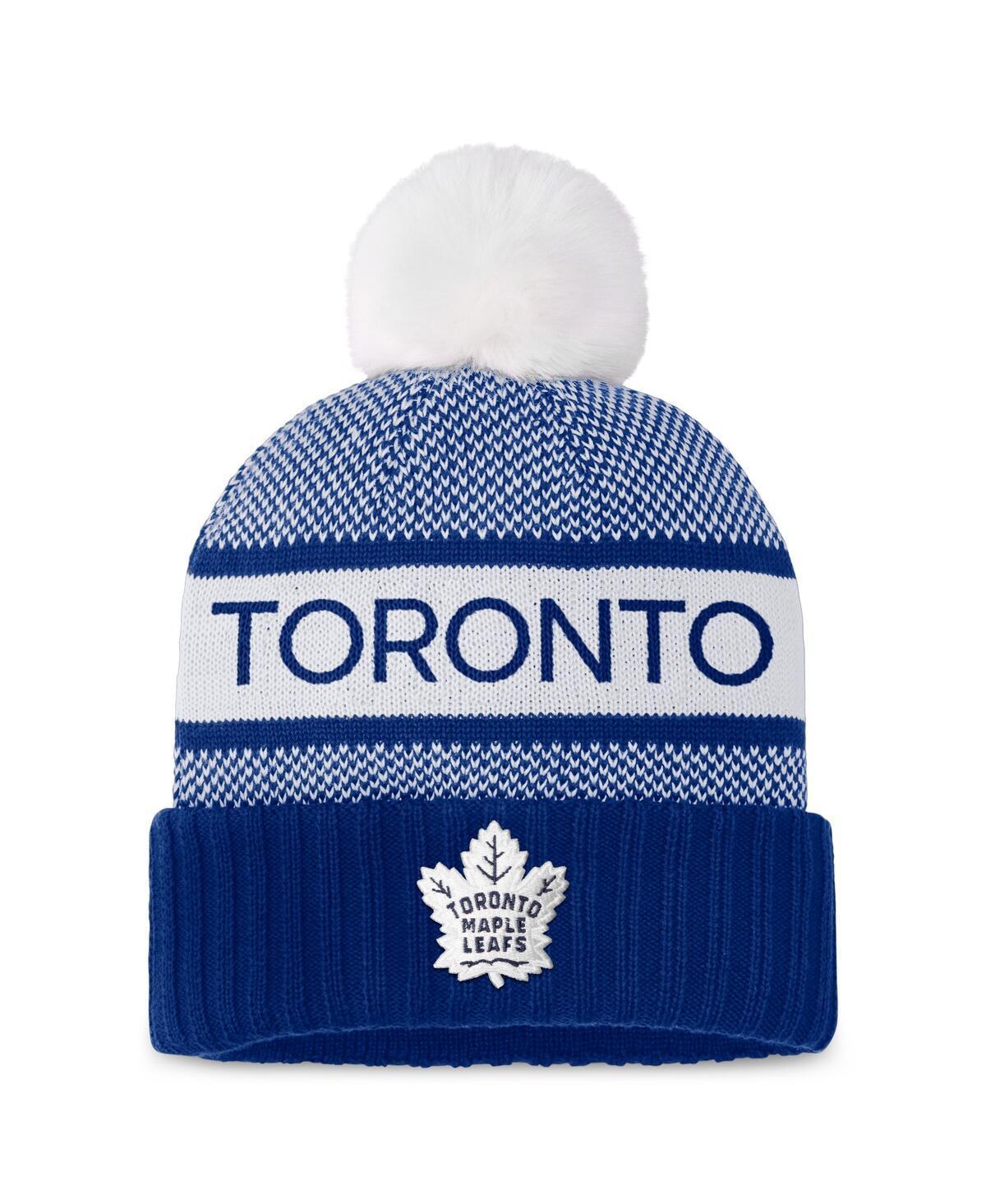 Womens Fanatics Branded Blue/White Toronto Maple Leafs Authentic Pro Rink Cuffed Knit Hat with Pom Product Image