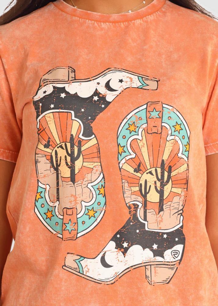 Rock & Roll Denim® Ladies' S/S Washed Orange Boot Graphic Tee Product Image