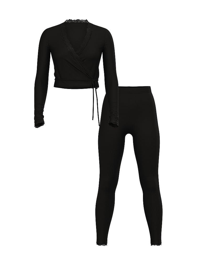 Ribbed Modal & Lace Wrap Top Leggings Set Product Image