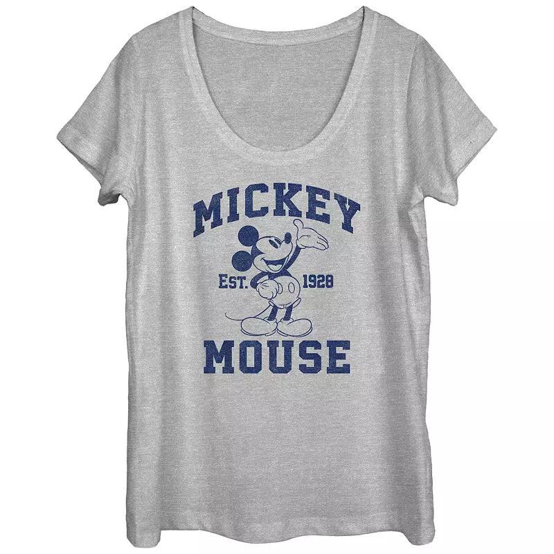 Disneys Mickey Mouse Since 1928 Scoop Neck Juniors Graphic Tee, Womens Athletic Grey Product Image