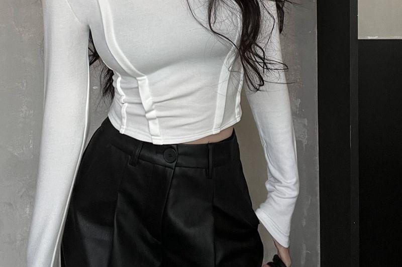 Long Sleeve Turtleneck Plain Crop Top Product Image