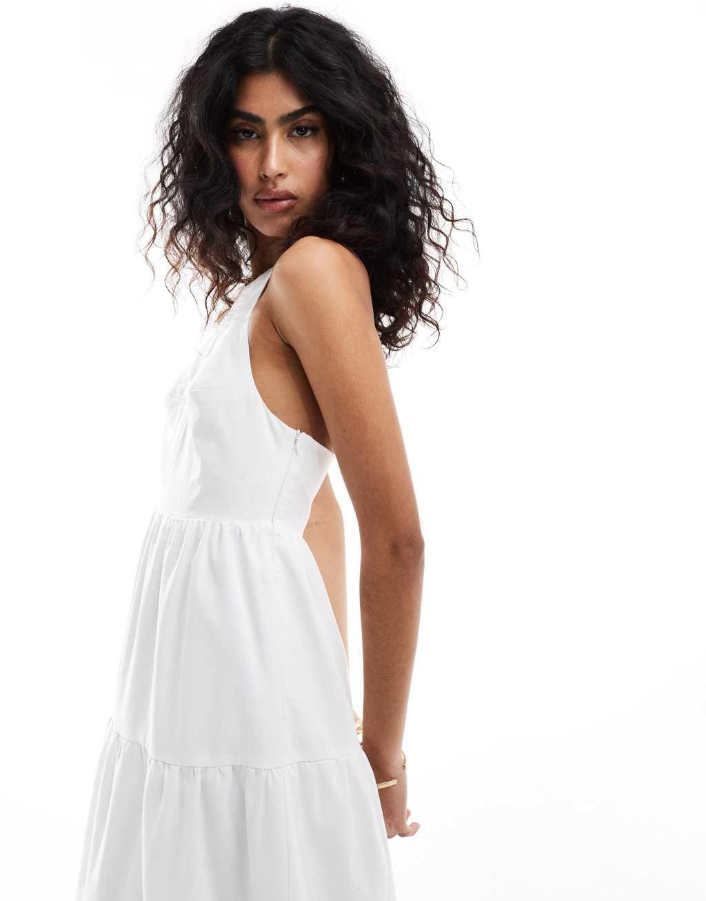 The Frolic exclusive sandy shirred back tiered maxi beach dress in off white  Product Image