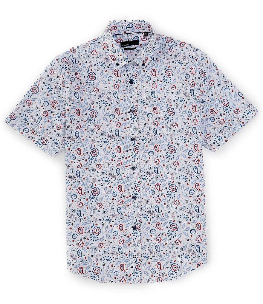 Quieti Modern Fit Stretch Paisley Short Sleeve Woven Shirt Product Image