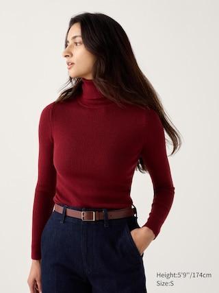 Womens Merino Ribbed Turtleneck Sweater Red Large UNIQLO US Product Image