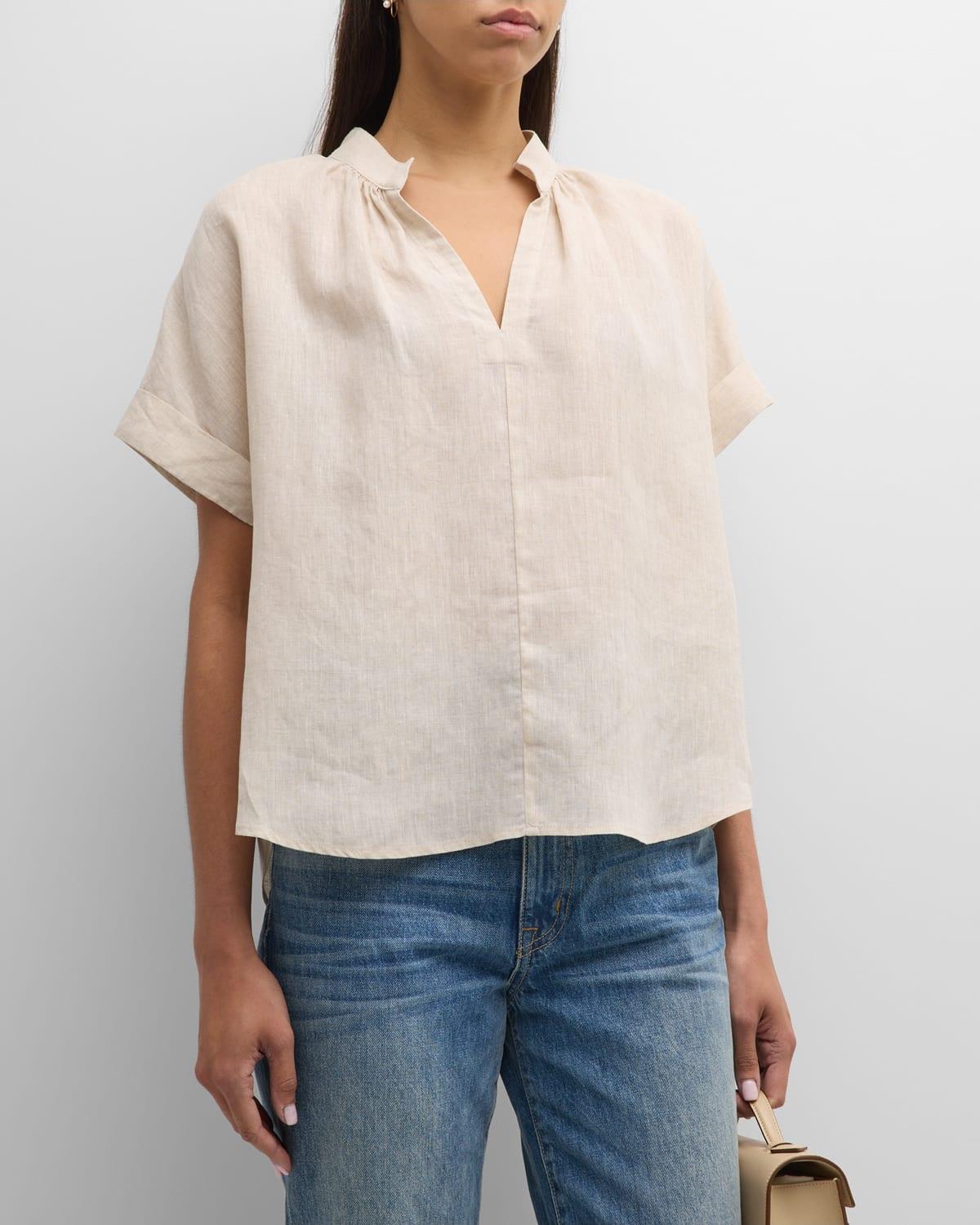 Jay Short-Sleeve V-Neck Linen Top Product Image