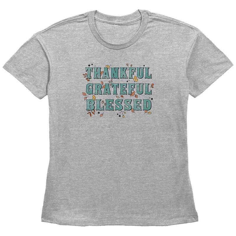 Womens Thankful Grateful Blessed Graphic Tee Grey Gray Product Image