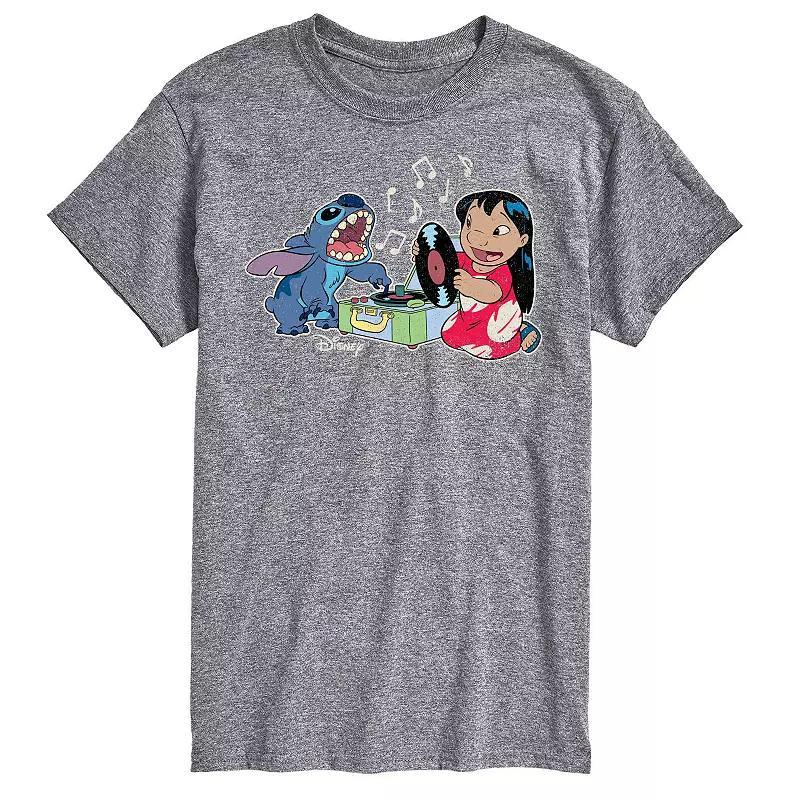 Disneys Lilo & Stitch Big & Tall Record Player Graphic Tee, Mens Med Grey Product Image