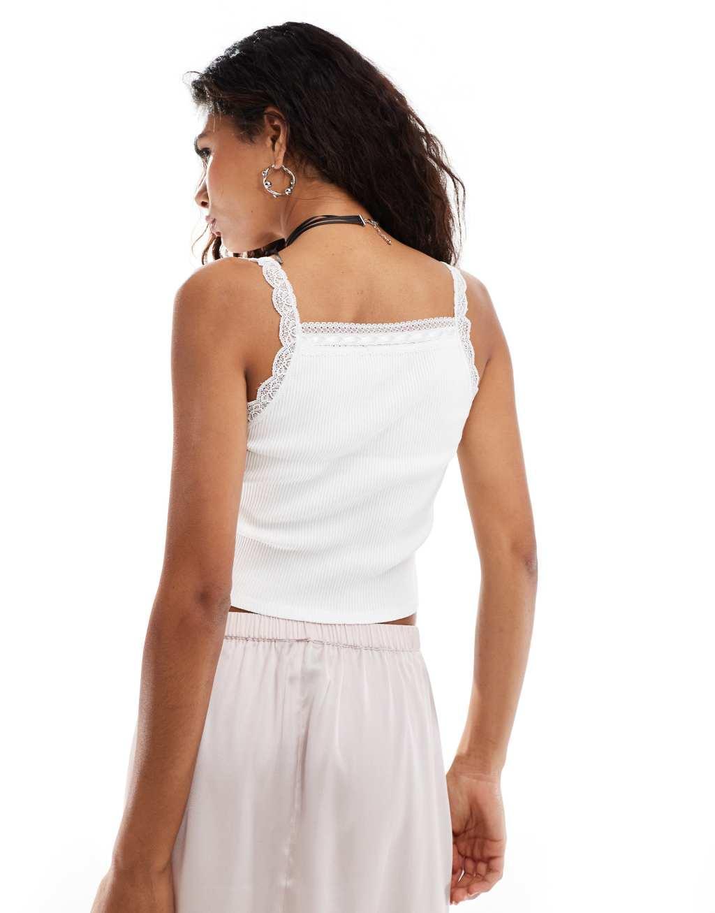 Reclaimed Vintage pointelle tank top with lace trim and bow Product Image