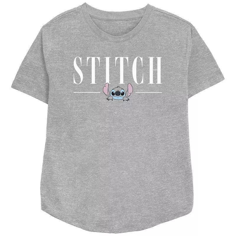 Disneys Lilo & Stitch Womens Simple Stitch Text Relaxed Fit Graphic Tee, Girls Athletic Grey Product Image