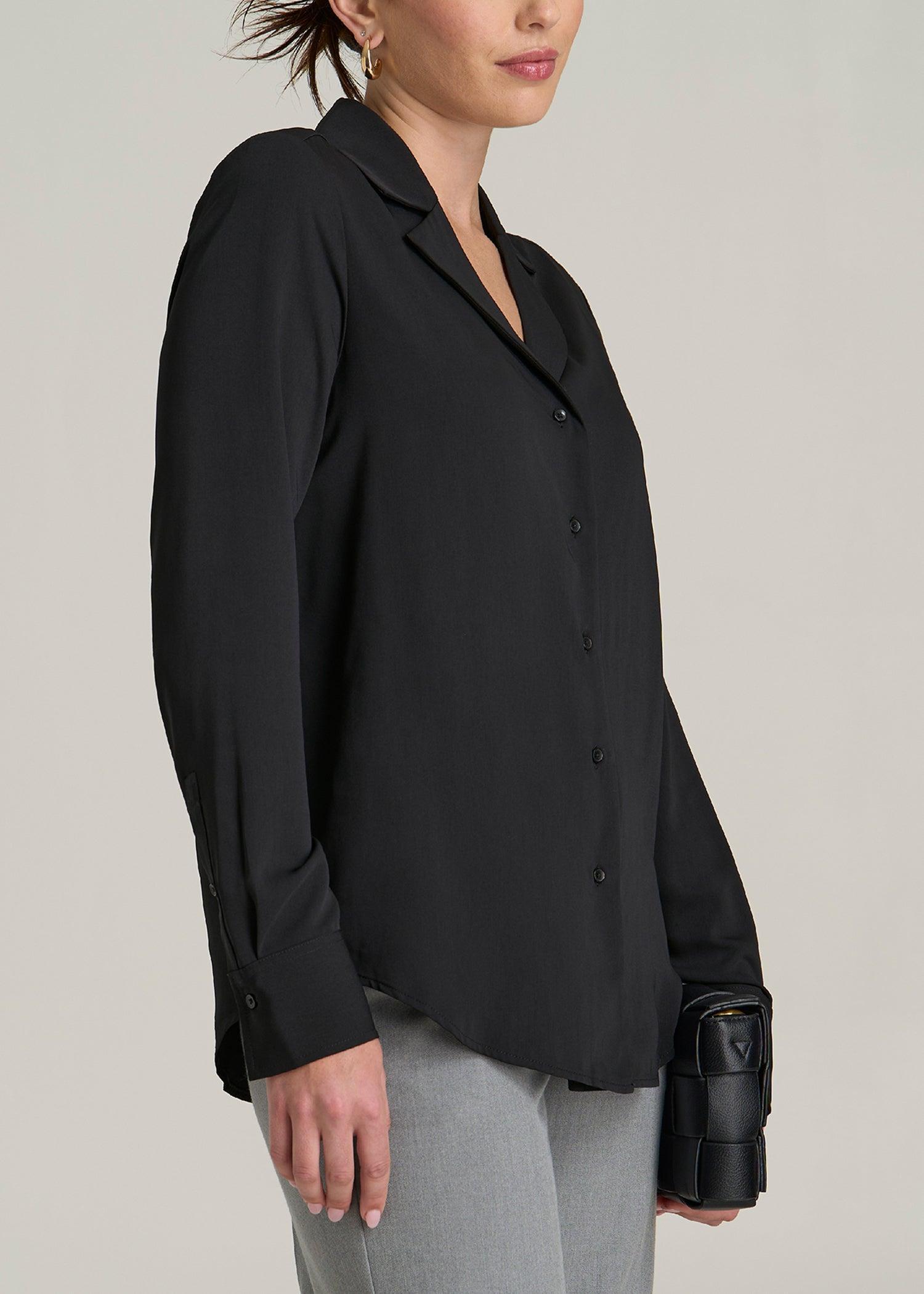 Notch Collar Tall Women's Blouse in Black Female Product Image