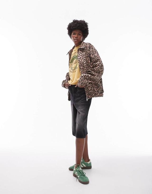 Topshop leopard print cotton bomber jacket Product Image