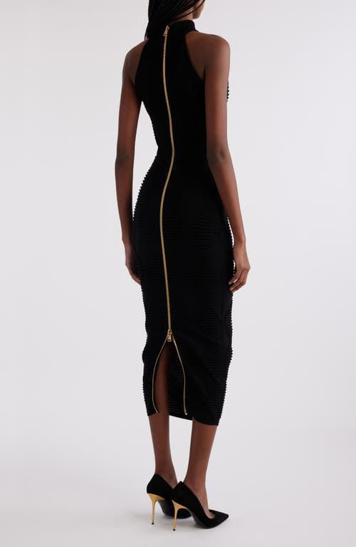 BALMAIN Diamond Textured Knit Midi Dress In Black Product Image