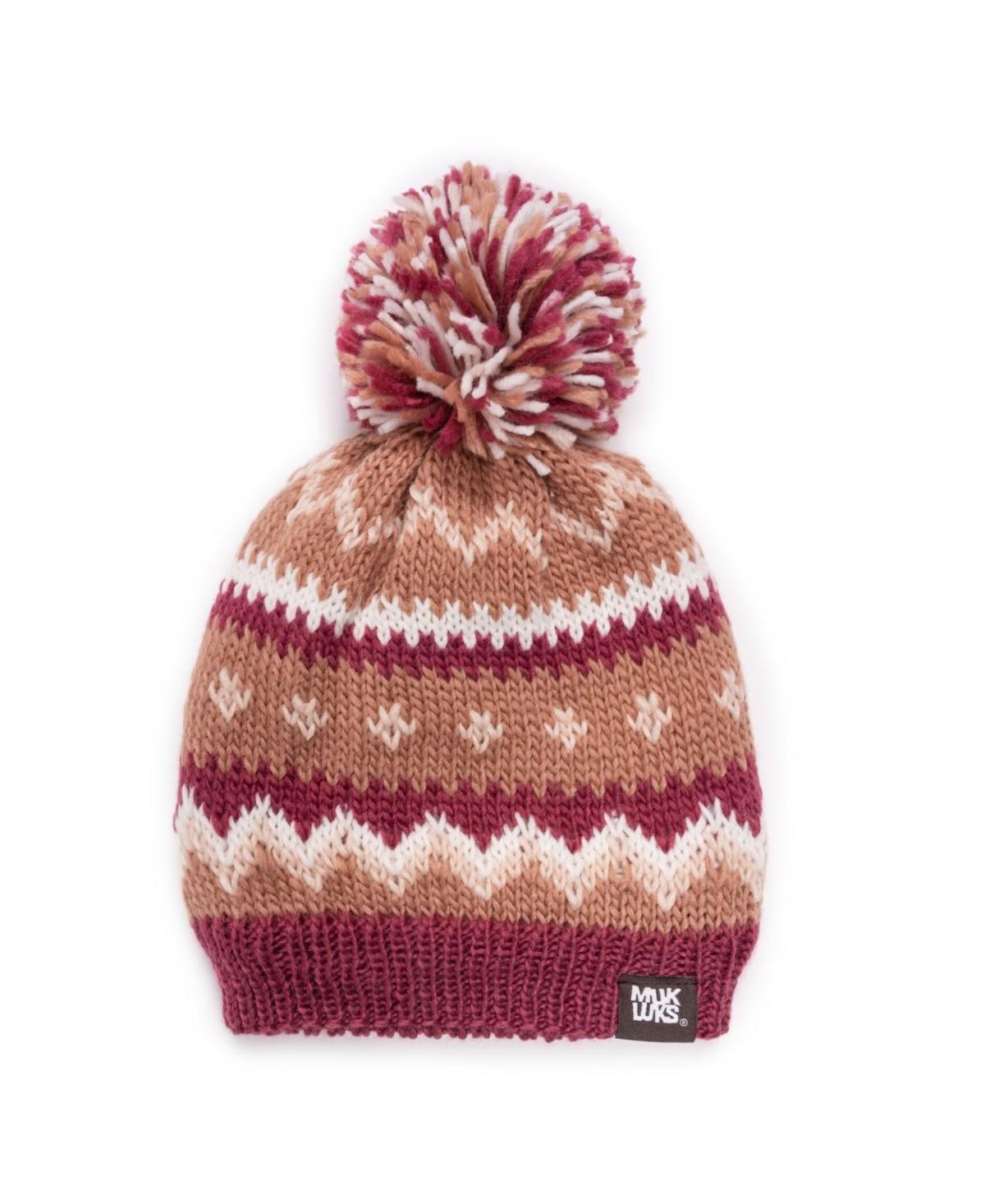 Womens MUK LUKS Cuff Knit Beanie, Canyon Pink Product Image