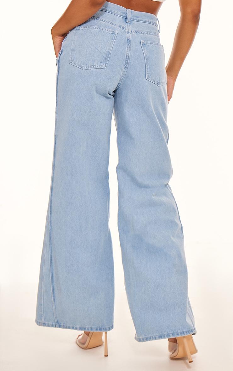 Light Blue Seam Detail Wide Leg Denim Jean Product Image