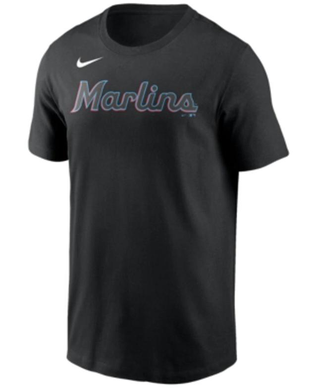 Miami Marlins Men's Swoosh Wordmark T-shirt In Black Product Image