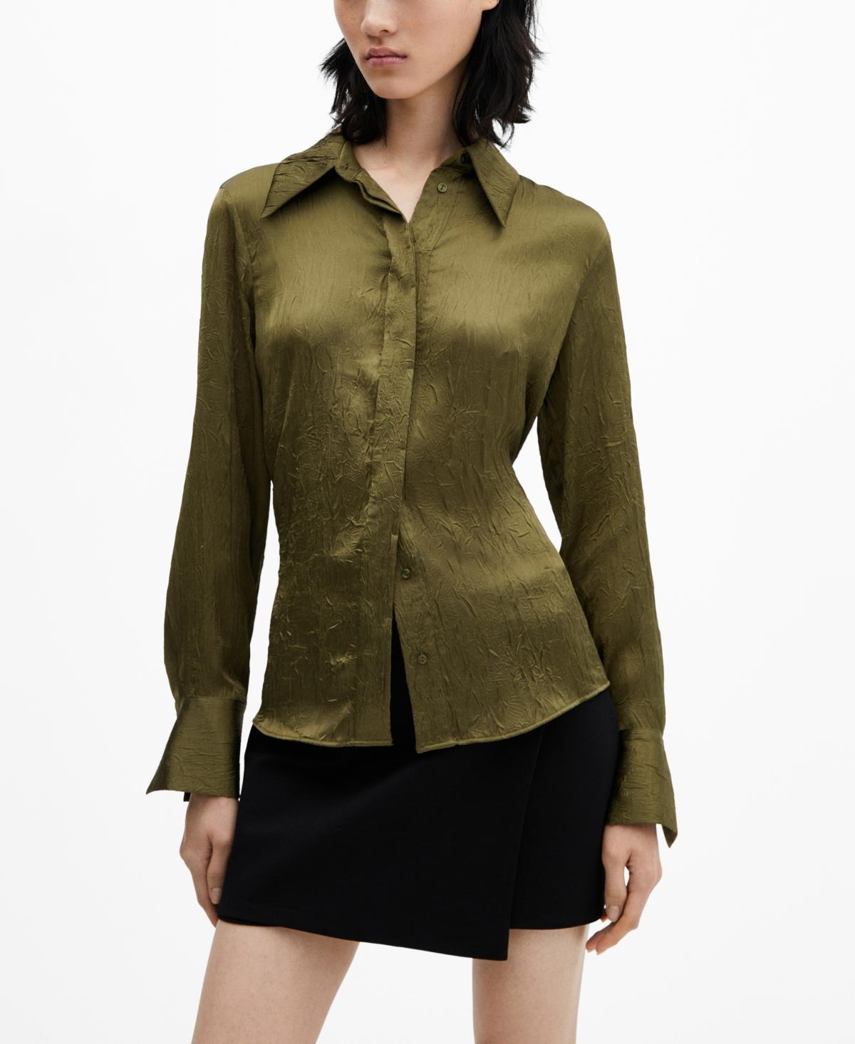 MANGO Arru Creased Satin Button-Up Shirt Product Image