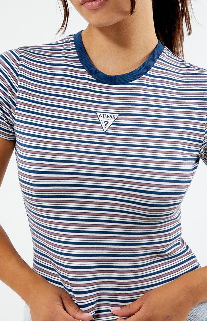 GUESS Originals Women's Core Striped Baby T-Shirt in Blue/White - Product Image