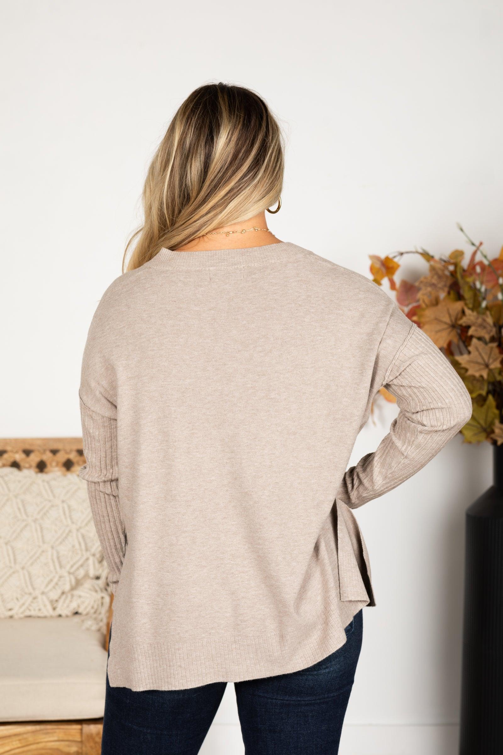 Ribbed Hem and Sleeve V-Neck Sweater Product Image