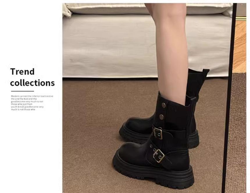 Platform Buckled Mid Calf Boots Product Image