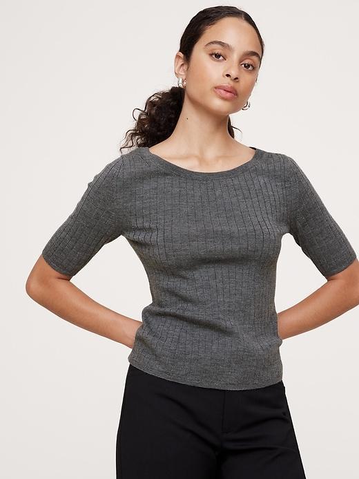 Ribbed Merino Scoop-Neck Sweater Product Image