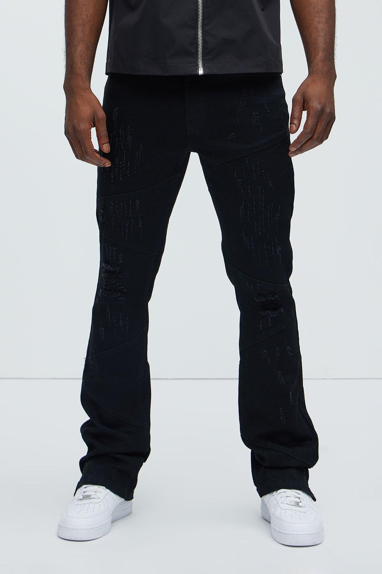 Lowkey Panel Stacked Skinny Flare Jeans - Black Product Image