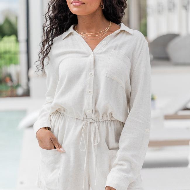 My First Pick Ivory Textured Collared Romper Product Image